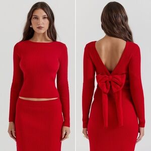 NEW House of CB Sula Bow Sweater Scarlet Blood Red Small